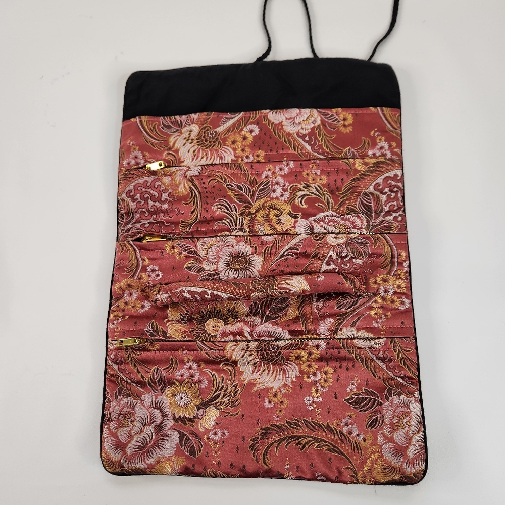 Vintage Pink Embroidered Asian Silk Brocade  Jewelry/Ring Travel Pouch Bag